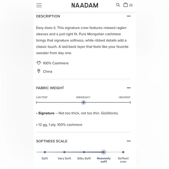 Naadam Signature Cashmere Raglan Crewneck Sweater, Size Small - Picture 10 of 11